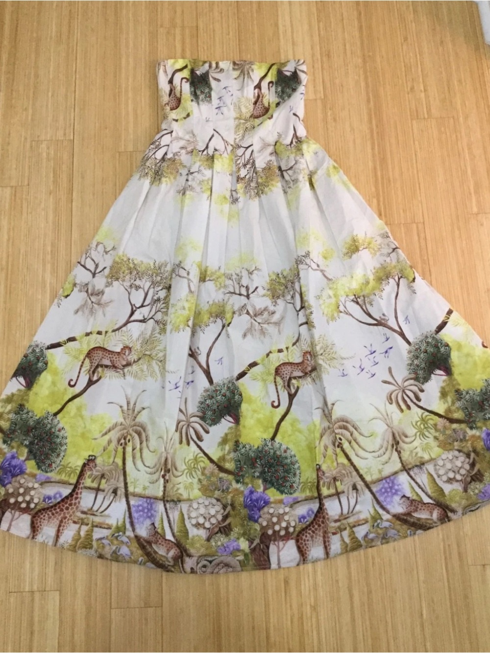 NWT Caroline Constas Safari Jungle Print Strapless Cotton Maxi Dress Smocked M - Picture 3 of 8